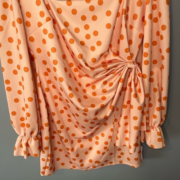 NWT ASOS Curve Square Neck Long Sleeve Wrap Mini Dress Orange Polka Dot - Picture 6 of 12
